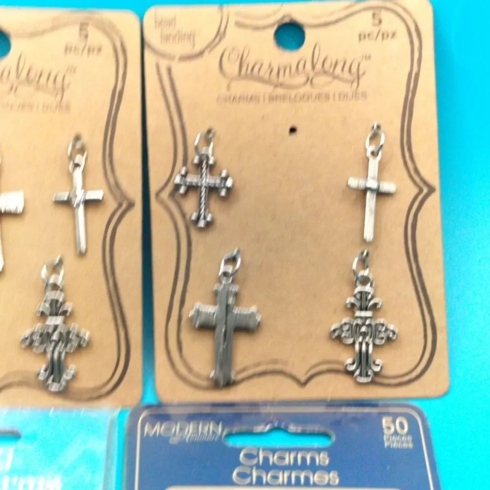 Charms Craft Lot Mix Crosses Tags Crystal Beads